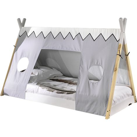 Lit tipi 90 x 200cm avec tente de lit - blanc/bois pin (1/5)