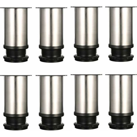 Lot De 8 Pieds De Meubles, Réglables Pied Pieds De Meubles - Chrome Métal - Hauteur Réglable (Total: 80-95mm) (1/5)