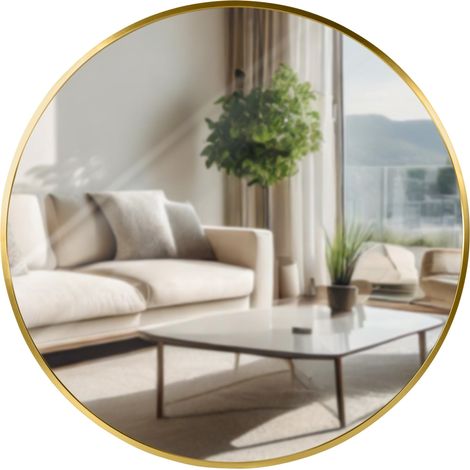 Miroir mural rond en métal doré diamètre 60 cm 100008417