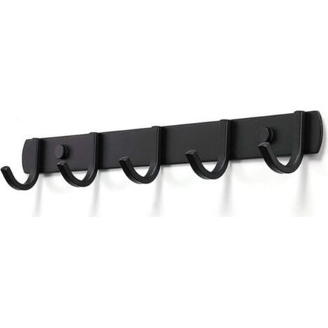 Porte-manteau mural noir mat avec crochets, support pour vestes, crochet mural, 5 crochets. (1/5)