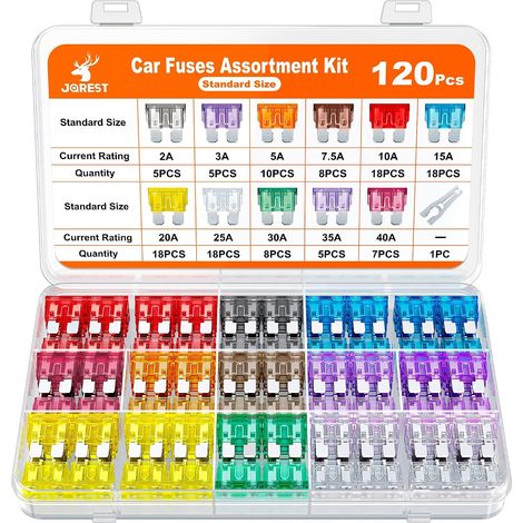 120pcs Car Fuses Set – for Car Truck/RV/Truck/Motorcycle Fuses (2A 3A 5A 7.5A 10A 15A 20A 25A 30A 35A 40A) – Flat Medium Automotive Fuses + 1 Extractor (1/5)