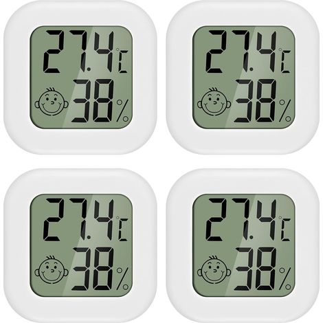 Mini thermohygromètre numérique 4 pièces, thermomètre intérieur, thermohygromètre avec indicateur Smiley-blanc (1/5)