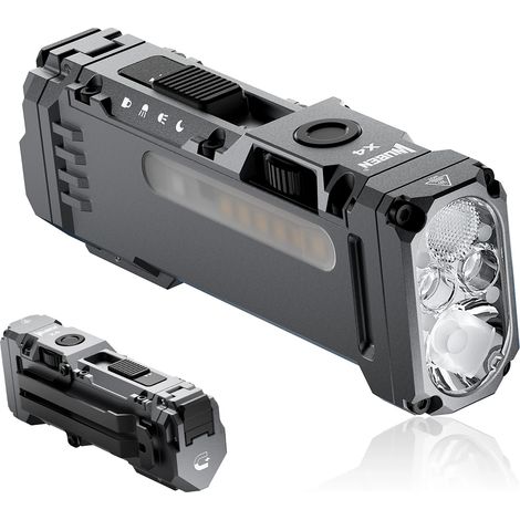 (Gris) Lampe torche plate avec lumière RGB, mini lampe torche 1500 lumens, étanche IP68. (1/5)
