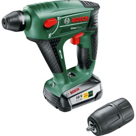 Perforateur 0,6J sans fil 18V Bosch - Uneo Maxx -SDS, 1 batterie 2,5 Ah, 1 chargeur AL1830CV, coffret, accessoires (forets, embo (1/5)