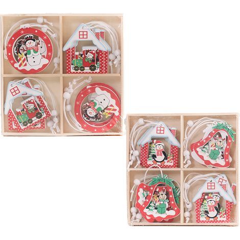 Ornement En Bois De Noël - 24 Pièces - 13,5 x 13,5 x 1,75 cm - Motifs Laser Découpés (Père Noël, Bonhomme De Neige, Renne, Flocon) - Décoration Arbre De Noël (1/5)