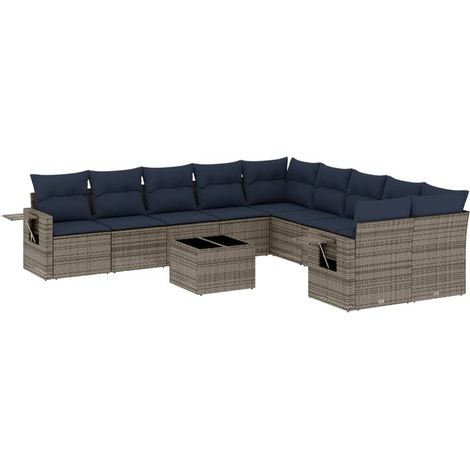 11-teiliges Gartensofa-Set mit Kissen, grau, Polyrattan vidaXL (1/5)