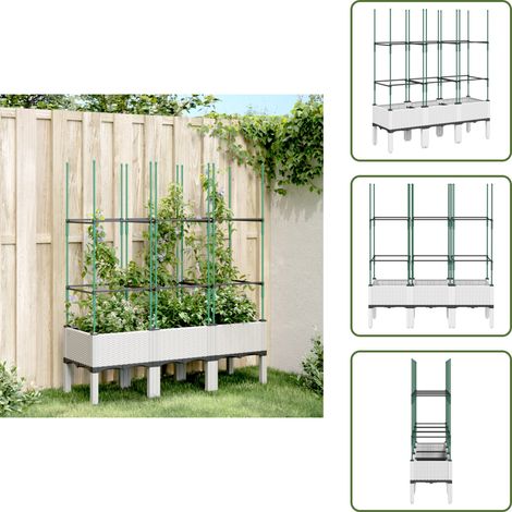 The Living Store Jardinière avec treillis blanc 120x40x142,5 cm PP - Jardinierre En Rotin - Jardinière Extérieure - Pot Plante Grimpante - Pots Fleuris - Décoration Extérieur (1/5)