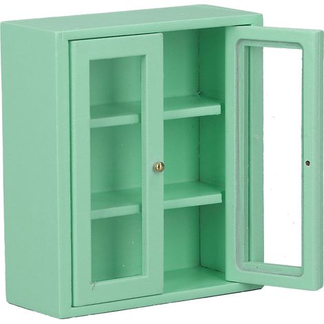 Armoire de Cuisine Miniature 1:12 pour Maison de Poupée, Meuble en Bois Décoratif Jeu Créatif Vert (1/5)