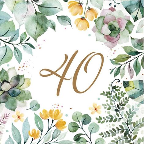 Tovaglioli per il 40° compleanno, tema boho con foglie, festa di primavera, 33x33 cm, 20 pezzi.