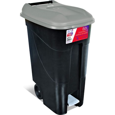 Tayg - 433009, Contenitore per rifiuti, 80 litri, con pedale, base nera con coperchio grigio