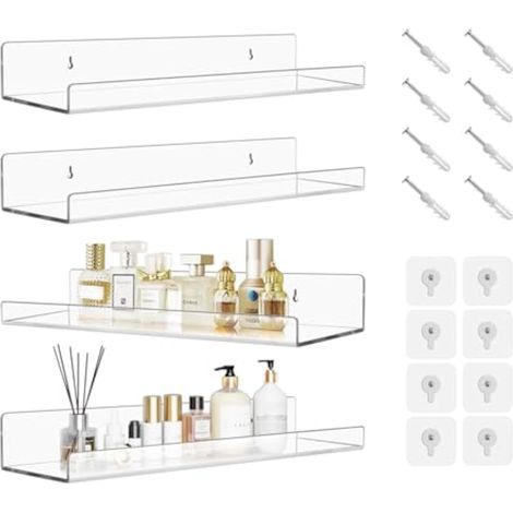 4 Pièces Étagère Flottante en Acrylique Transparent Étagère Murale 30 cm  Organisateur Suspendu pour Plantes, Jouets, Décoration Chambre, Salon, Salle de Bain, Cuisine (1/5)