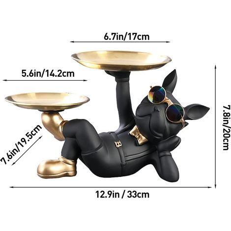 Bulldog Tray Decorative French Bulldog Decorative Figure Animal Sculpture Storage Bench Dog Sculpture Bulldog Storage Box Resin Decorative Sculpture Desktop Ornament (1/4)
