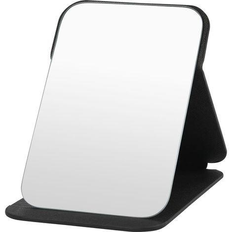Miroir de table portable pliable Super HD 16x11 cm en cuir PU, multi-angle, ultra fin et durable pour voyage