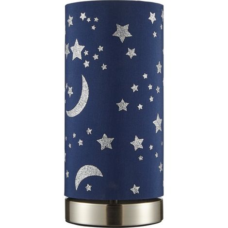 Litecraft Glow Moon & Stars Table Lamp With Blue Cylinder Shade - Satin Chrome (1/5)