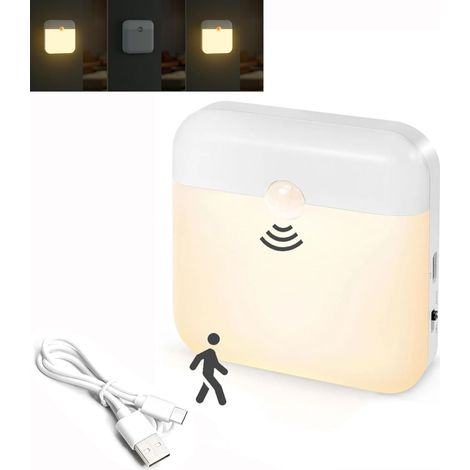Veilleuse LED rechargeable avec détecteur de mouvement, allumage/extinction automatique, applique murale manuelle,Lumière blanche (1/4)