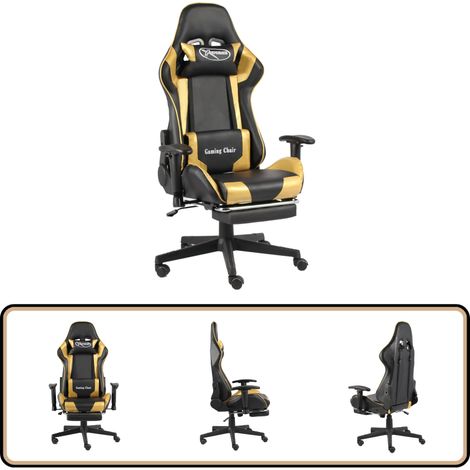 Chaise de jeu pivotante avec repose-pied Doré PVC - Chaise Gaming - Chaise De Bureau - Chaise Ergonomique - Fauteuil Gamer - Fauteuil De Bureau