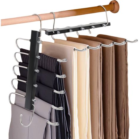 Lot de 2 Cintres à pantalons, Acier inoxydable, Design extensible, Double attache, Rangement penderie (1/5)