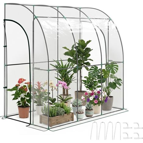 Outsunny – Serre adossée 2 portes zippées – Bâche PVC anti-UV – Structure acier thermo-laqué – Dimensions 2,14L x 1,18l x 2,12H m