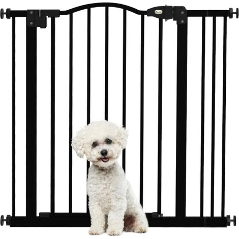 Adjustable Metal Pet Gate 74-87cm Safety Barrier with Auto-Close Door in Black (1/5)