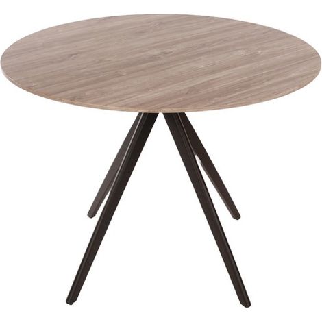 Aspen Round Dining Table, Grey Oak Effect Top With Black Pedestal Leg Frame - L100 x W100 x H75 cm