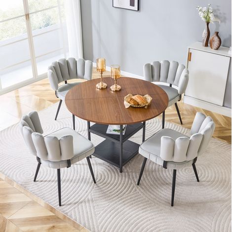 Conjunto de mesa y sillas de comedor redonda 107 cm con 4 sillas gris (1/5)