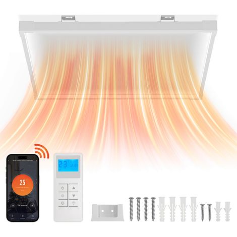 Randaco Radiateur infrarouge connecté 60 x 120cm - 770W - Blanc - Chauffage de plafond - Avec coins de protection (1/3)