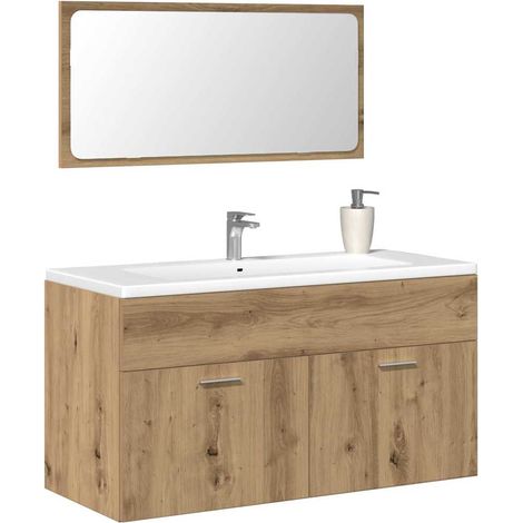 Armoire de salle de bain avec miroir-Meuble de salle de bain chêne artisanal 493124