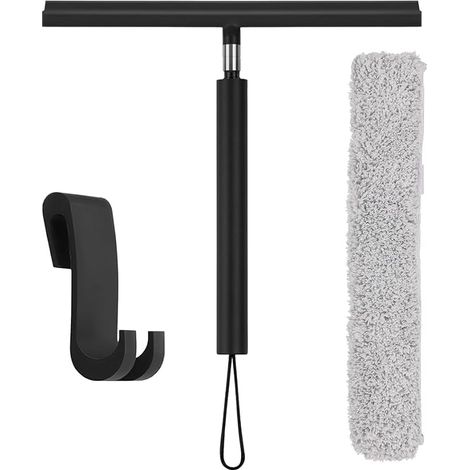 Raclette Douche, Lave Vitre Télescopique Silicone, Raclette Sol 140 cm, Raclette Sol Extérieur Chiffon Crochet, Noir, Salle de Bain, Miroir Verre (1/5)