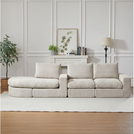 Canapé modulable chaise longue réversible beige OKMYHOME (1/5)