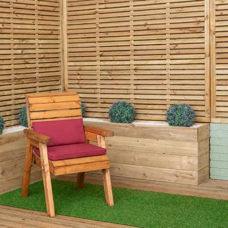 Wooden Garden Chair & Burgundy Cushions. Flat Packed (1/5)