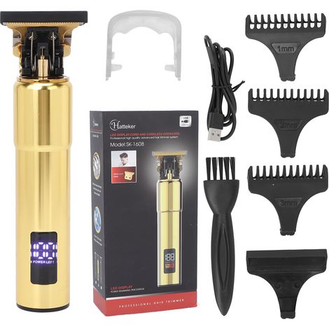 Tondeuse à cheveux électrique professionnelle sans fil, kit de coupe rechargeable avec écran LCD pour homme, doré (1/5)