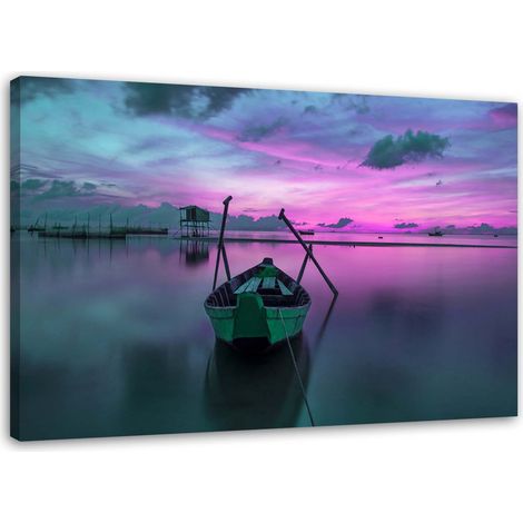 Tableau sur toile BATEAU sur le lac Lila 60x40 (1/5)