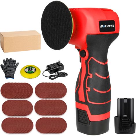 Ponceuse polisseuse sans fil portable rouge Kit 1 – 1 batterie + 1 chargeur – Lustrage, ponçage dérouillage, ébavurage – Polisseuse lithium multifonction pour voiture, bois, bricolage (1/2)
