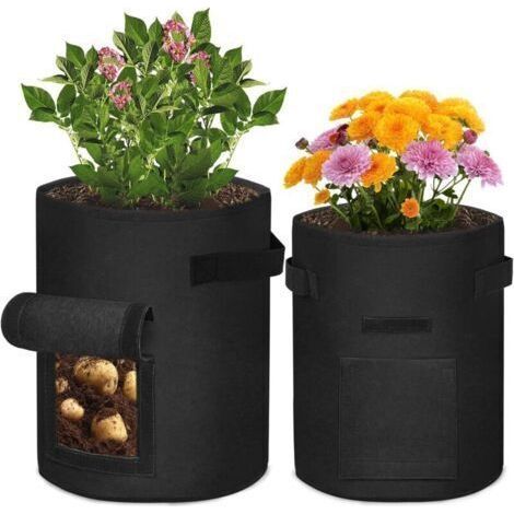 2 Pack Potato Planting Bags - 7 Gallon - with Handles and Viewing Window - Planting Bag for Vegetables and Plants - Black (1/4)