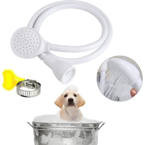 Conjunto de baño y ducha para mascotas, Rociador para perros, lavado de pelo, enjuague de verduras, Grifos con un diámetro de 1,4-2,7 cm, Blanco (1/5)