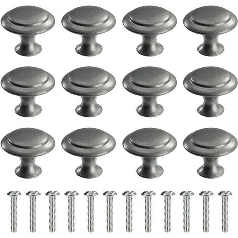 Bardusch-12 boutons porte ronds gris foncé 30mm avec vis pour armoire, bureau, bibliothèque (1/5)