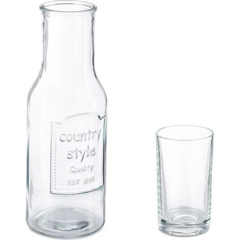 Carafe à eau avec 4 verres vintage pour service élégant des boissons 20 x 20 x 25 cm en verre transparent 130010777
