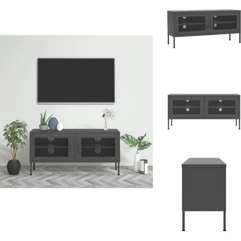 TV-Schrank Anthrazit 105x35x50 cm Stahl - TV Schrank - Fernsehschränkchen - Metallregal - Sideboard - Wohnzimmer Deko (1/5)