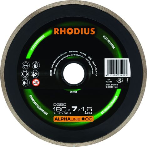 Rhodius Diamanttrennscheibe DG50 Fliesen Ø 180 mm Bohrung 25,4 mm für Winkelschleifer