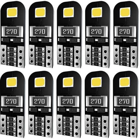 Pack of 10 LED Interior Lighting Car, 501 Bulbs 12 V White Interior Lights 80 Lumen 6500 K Interior Lighting (1/5)