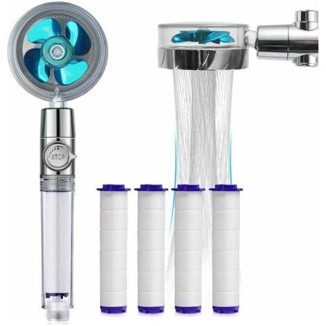 1PC Pommeau de Douche Helice Haute Pression Pivotant à 360 °, Pommeau de Douche Anti Calcaire Economie Deau Filtre à Trois Niveaux Système de Filtrage avec 4 Coton PP Remplaçable (1/5)