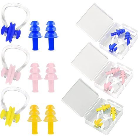 3 Paires + 3 Bouchons D'oreille En Silicone Avec Pince-nez, Bouchons D'oreille De Natation, Bouchons D'oreille Tanches Protection Auditive Sommeil (1/5)