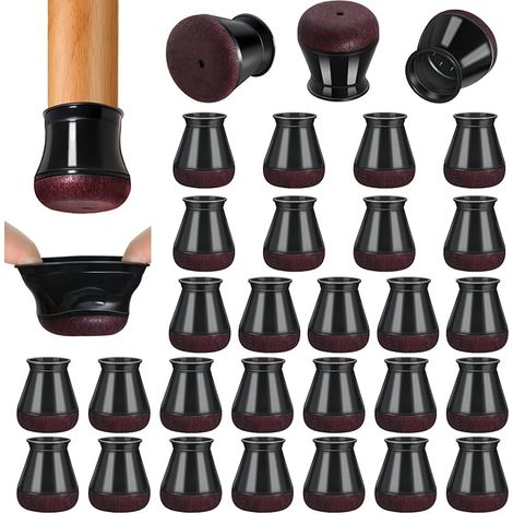 32 Stück Stuhlbeinkappen Schwarz Klein, Silikon tuhlbeinschoner Rund, Schutzkappen für Stuhlbeine mit Umwickelte Filz, Filzgleiter für Stühle (Fit:14-20mm) (1/5)