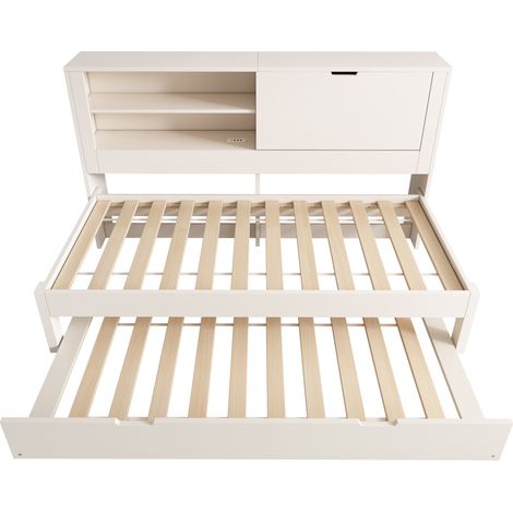 Sofá cama 90x200 cm con cama nido 90x190, blanco, almacenaje y puertos USB (1/5)