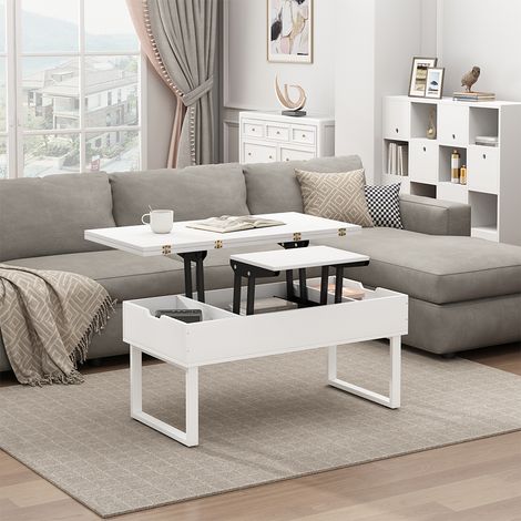 Mesa de centro Lifty, Blanco, 100 x 50 cm con función de elevación, Vicco (1/5)
