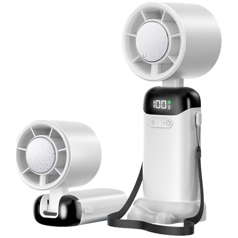 Mini ventilateur portable, mini ventilateur portable rechargeable par USB, 5 vitesses de ventilation, avec affichage LED (blanc). (1/5)