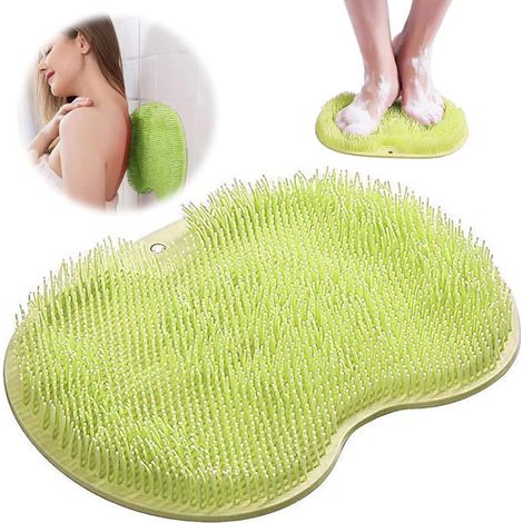 Tapis de massage pour les pieds et le dos, tapis de douche, tapis antidérapant (avec ventouse et bloc de massage) vert