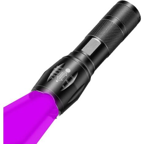Lampe Torche UV,  Lampe de Poche Ultra Violette avec Lumière Noire 365nm et 395nm Torche UV Zoomable Détecteur d'urine pour Animaux de Compagnie (1/5)