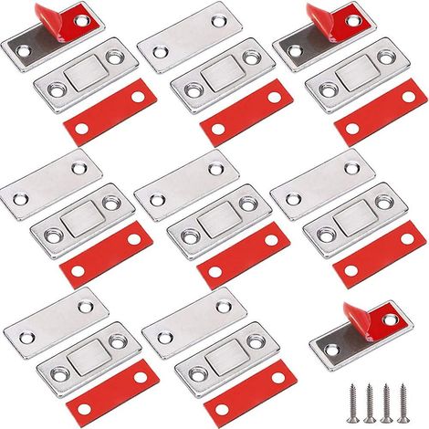 Lot de 8 loquets magnétiques ultra-minces pour portes de placard, tiroirs et fenêtres, avec dos adhésif pour une fermeture solide. (1/5)