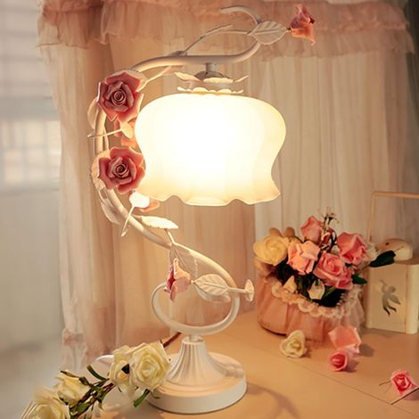 Lampe de table Lampe de chevet Design moderne belle céramique faite main Rose forme lampe de table avec LED (1/5)
